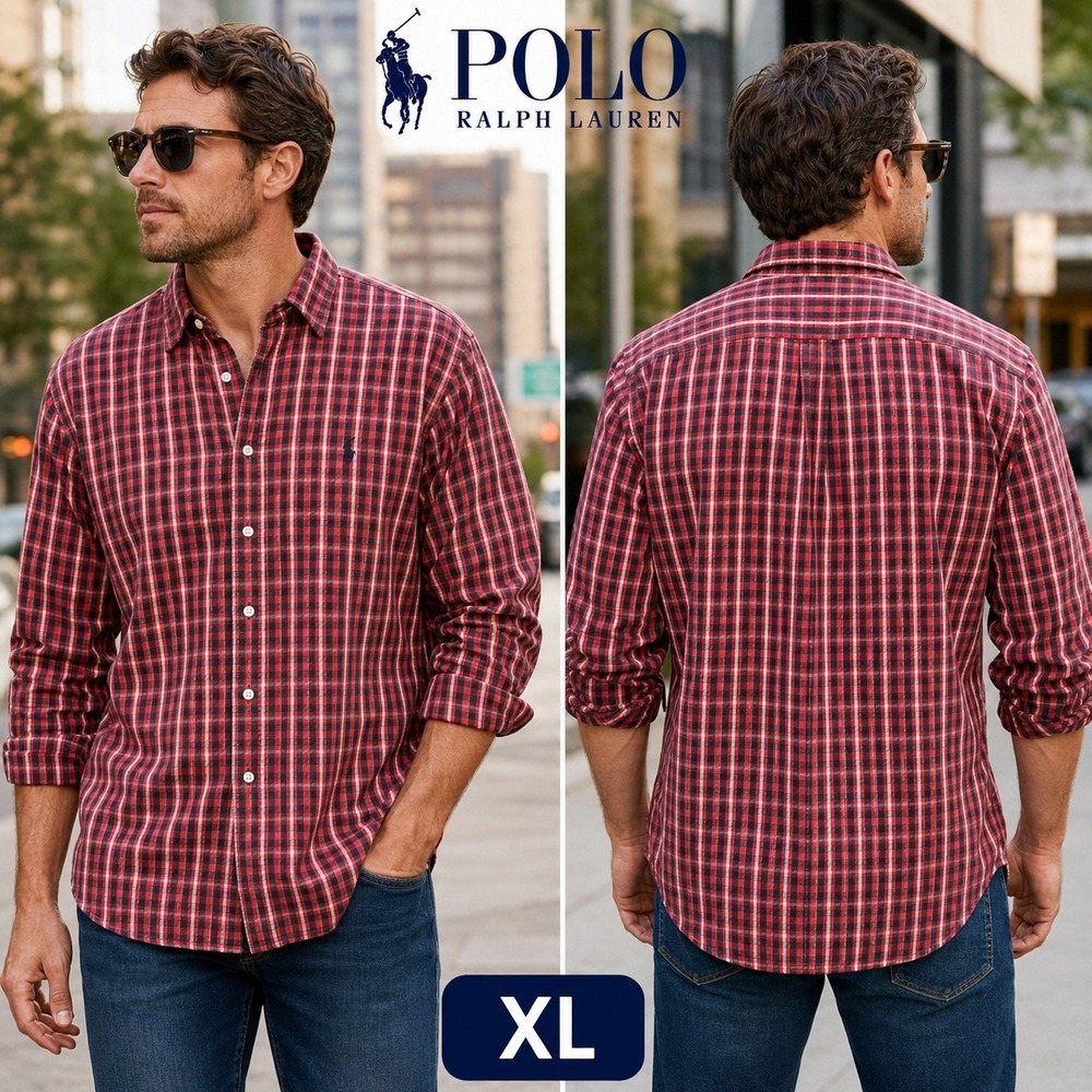 Polo Ralph Lauren Blake Shirt Mens XL Red Black Plaid Cotton Flannel Button Down